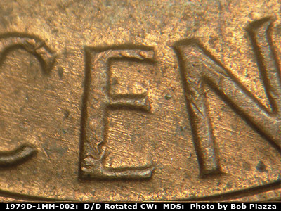 Die-stage B marker on 1979D•1MM•002 (1979 Repunched Mint Mark).