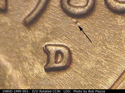Die-stage C marker on 1980D•1MM•001 (1980 Repunched Mint Mark).