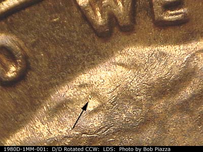 Die-stage C marker on 1980D•1MM•001 (1980 Repunched Mint Mark).