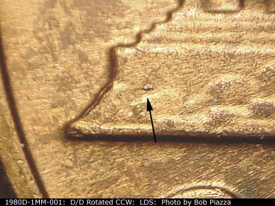 Die-stage C marker on 1980D•1MM•001 (1980 Repunched Mint Mark).
