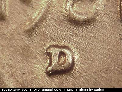 Die-stage C marker on 1981D•1MM•001 (1981 Repunched Mint Mark).