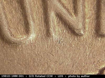 Die-stage C marker on 1981D•1MM•001 (1981 Repunched Mint Mark).