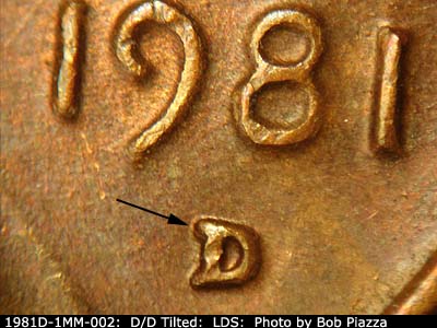 Die-stage C marker on 1981D•1MM•002 showing Closeup of repunched mint mark.