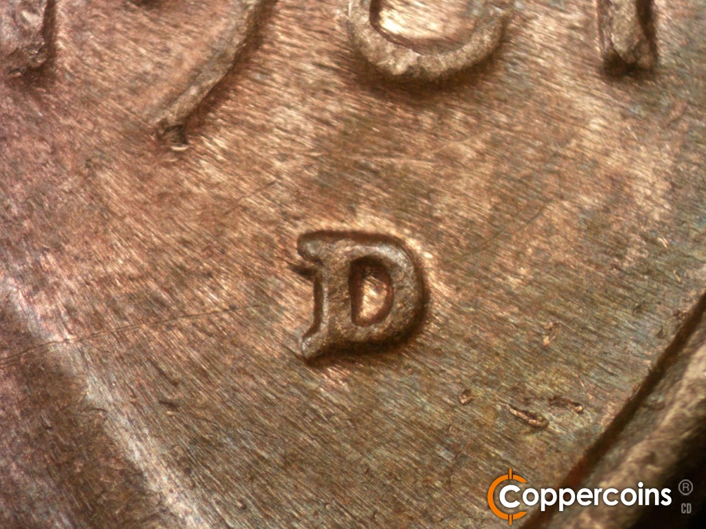 Die-stage B marker on 1981D•1MM•002 showing Closeup of repunched mint mark.