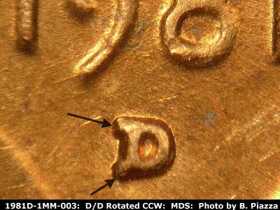 1981 Lincoln cent obverse, CopperCoins die 1981D•1MM•003.