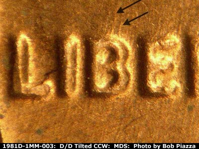 Die-stage B marker on 1981D•1MM•004 (1981 Repunched Mint Mark).