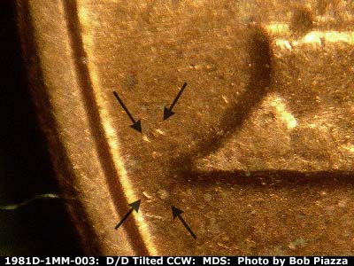 Die-stage B marker on 1981D•1MM•004 (1981 Repunched Mint Mark).