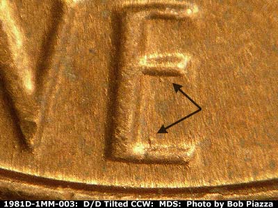 Die-stage B marker on 1981D•1MM•004 (1981 Repunched Mint Mark).