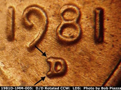 Die-stage C marker on 1981D•1MM•005 (1981 Repunched Mint Mark).