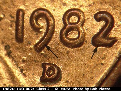 1982 Lincoln cent obverse, CopperCoins die 1982D•1DO•002.