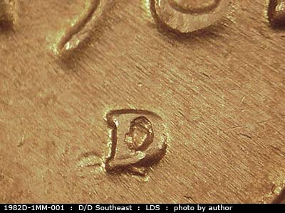 Die-stage C marker on 1982D•1MM•001 (1982 Repunched Mint Mark).