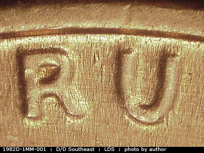 Die-stage C marker on 1982D•1MM•001 (1982 Repunched Mint Mark).