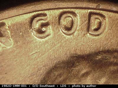Die-stage C marker on 1982D•1MM•001 (1982 Repunched Mint Mark).