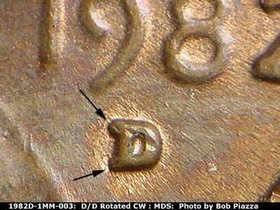 1982 Lincoln cent obverse, CopperCoins die 1982D•1MM•003.