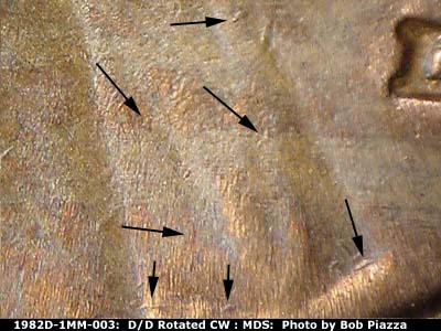Die-stage B marker on 1982D•1MM•003 (1982 Repunched Mint Mark).
