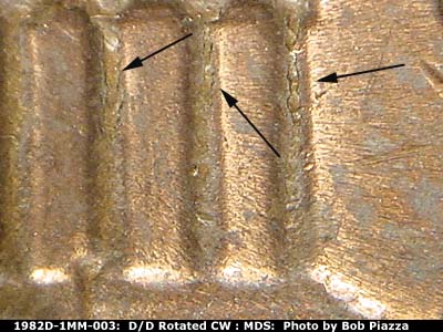 Die-stage B marker on 1982D•1MM•003 (1982 Repunched Mint Mark).