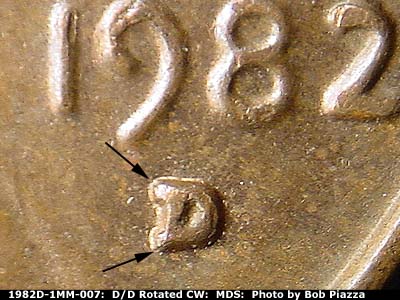 1982 Lincoln cent obverse, CopperCoins die 1982D•1MM•007.