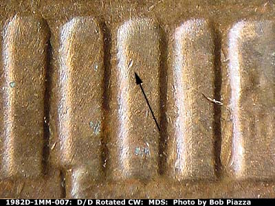 Die-stage B marker on 1982D•1MM•007 (1982 Repunched Mint Mark).
