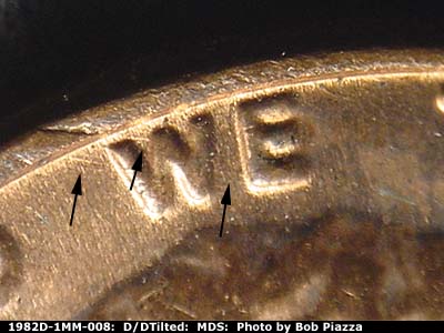 Die-stage B marker on 1982D•1MM•008 (1982 Repunched Mint Mark).