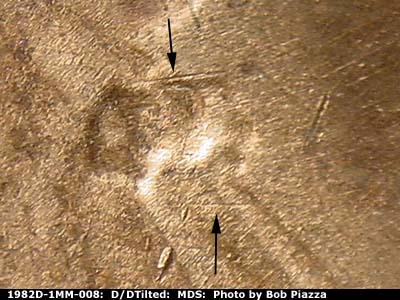Die-stage B marker on 1982D•1MM•008 (1982 Repunched Mint Mark).