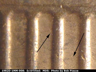 Die-stage B marker on 1982D•1MM•008 (1982 Repunched Mint Mark).