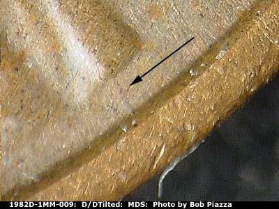 Die-stage B marker on 1982D•1MM•009 (1982 Repunched Mint Mark).