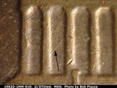 Die-stage B marker on 1982D•1MM•010 (1982 Repunched Mint Mark).