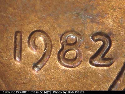 1982 Lincoln cent obverse, CopperCoins die 1982P•1DO•001.