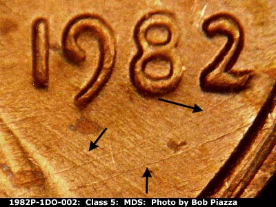 1982 Lincoln cent obverse, CopperCoins die 1982P•1DO•002.