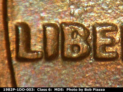 1982 Lincoln cent obverse, CopperCoins die 1982P•1DO•003.