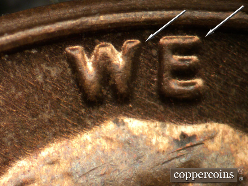 Die-stage B marker on 1982P•1DO•004 (1982 Doubled Die Obverse).
