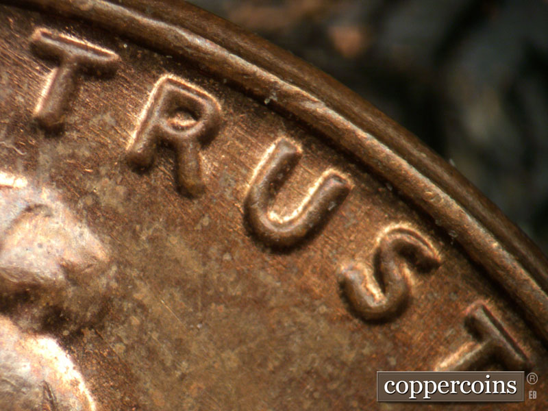 Die-stage B marker on 1982P•1DO•004 (1982 Doubled Die Obverse).