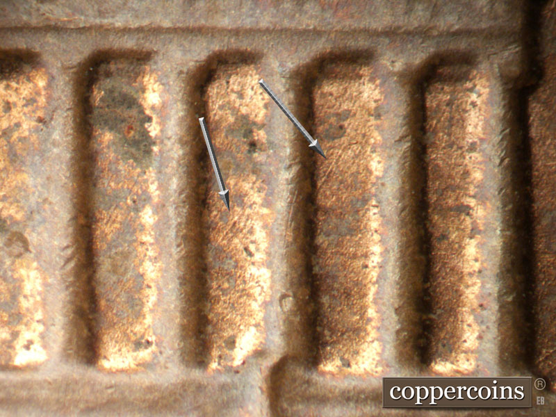 Die-stage B marker on 1982P•1DO•004 (1982 Doubled Die Obverse).