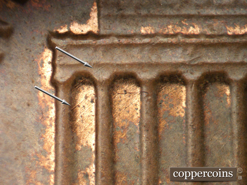 Die-stage B marker on 1982P•1DO•004 (1982 Doubled Die Obverse).