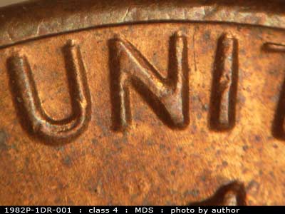 1982 Lincoln cent obverse, CopperCoins die 1982P•1DR•001.