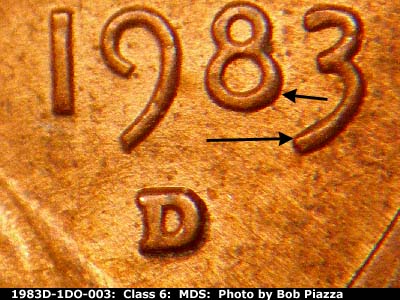 1983 Lincoln cent obverse, CopperCoins die 1983D•1DO•003.