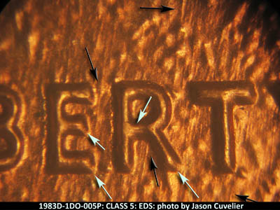 Die-stage A marker on 1983D•1DO•005 (1983 Doubled Die Obverse).