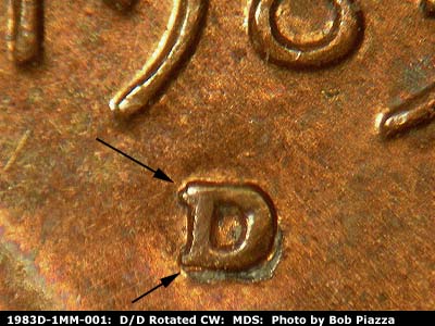 1983 Lincoln cent obverse, CopperCoins die 1983D•1MM•001.