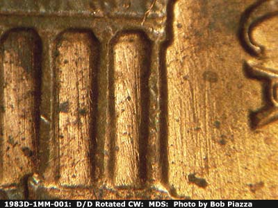 Die-stage B marker on 1983D•1MM•001 (1983 Repunched Mint Mark).