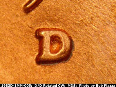 Die-stage B marker on 1983D•1MM•005 (1983 Repunched Mint Mark).
