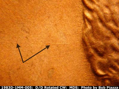 Die-stage B marker on 1983D•1MM•005 (1983 Repunched Mint Mark).