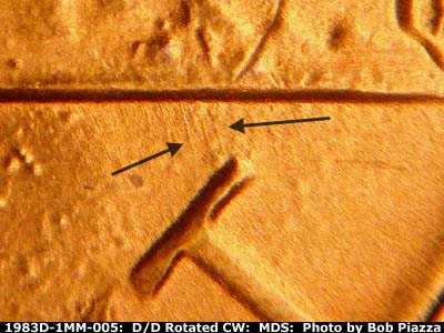 Die-stage B marker on 1983D•1MM•005 (1983 Repunched Mint Mark).