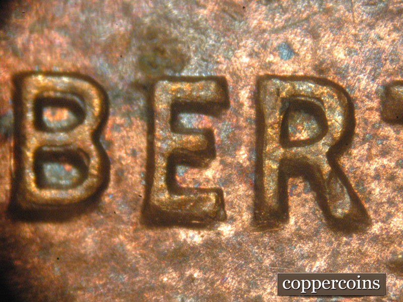 Die-stage B marker on 1983P•1DO•001 (1983 Doubled Die Obverse).