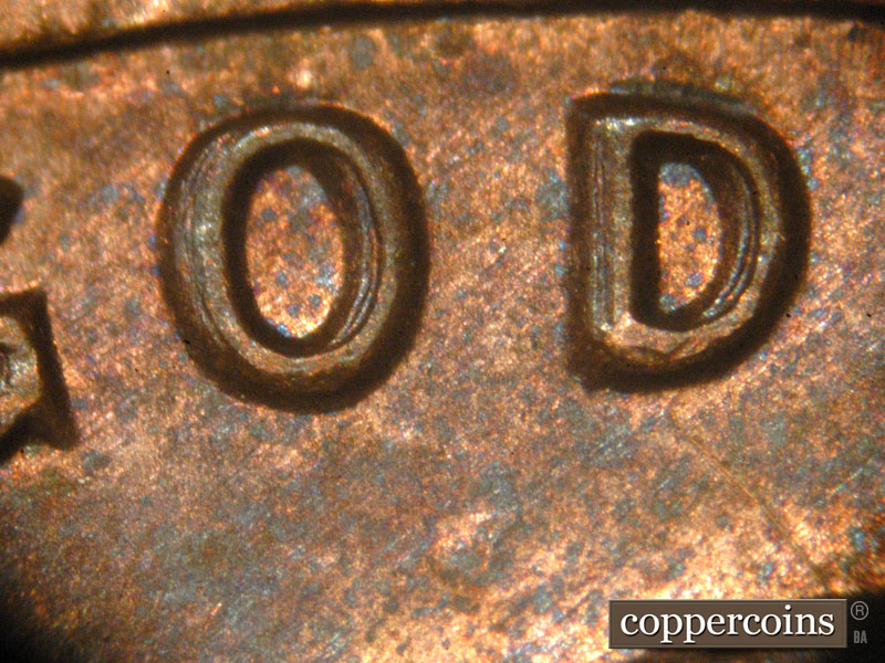 Die-stage B marker on 1983P•1DO•001 (1983 Doubled Die Obverse).
