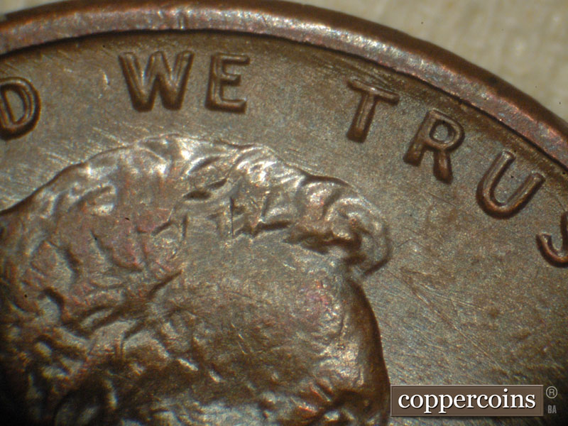 Die-stage A marker on 1983P•1DO•001 (1983 Doubled Die Obverse).