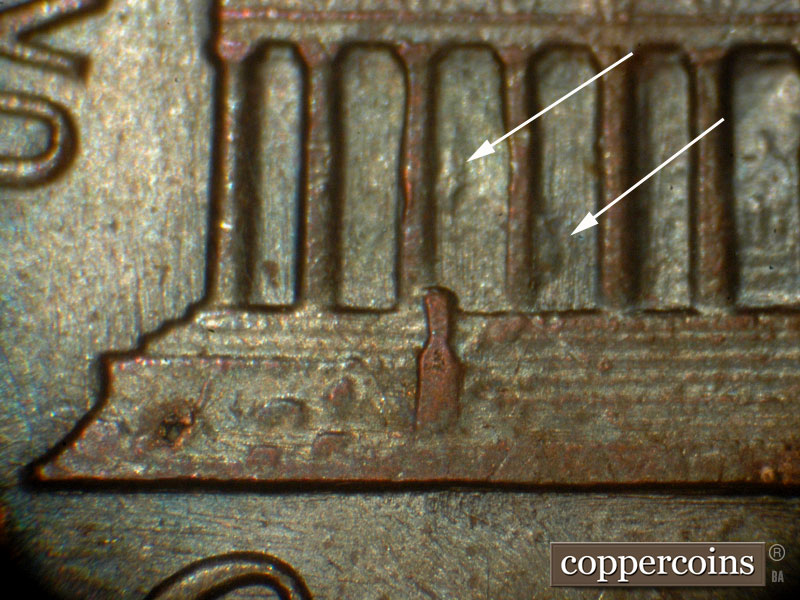 Die-stage A marker on 1983P•1DO•001 (1983 Doubled Die Obverse).
