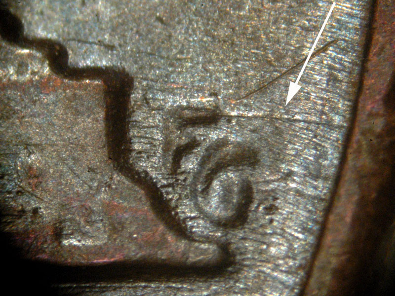 Die-stage A marker on 1983P•1DO•001 (1983 Doubled Die Obverse).