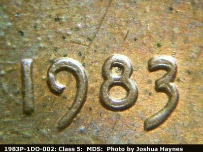1983 Lincoln cent obverse, CopperCoins die 1983P•1DO•002.