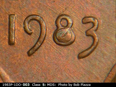 1983 Lincoln cent obverse, CopperCoins die 1983P•1DO•003.