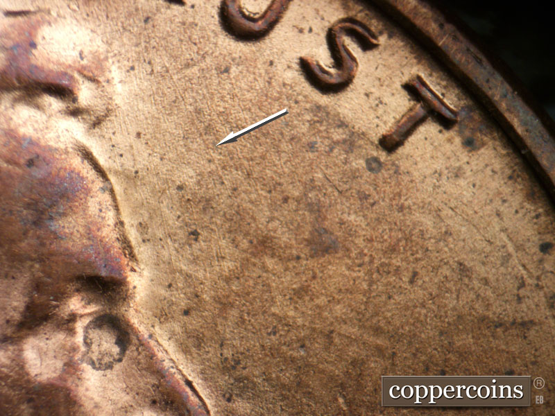 Die-stage B marker on 1983P•1DO•004 (1983 Doubled Die Obverse).